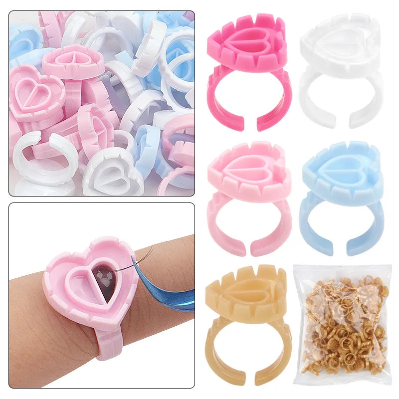 AILEISHI 100PCS Disposable Eyelash Glue Cup Rings – Lash Extension Pigment Holder Tattoo Makeup Tools
