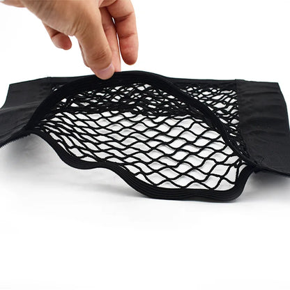 Car Seat Back Organizer - Universal Trunk Net Mesh Pocket with Elastic Storage & Magic Sticker