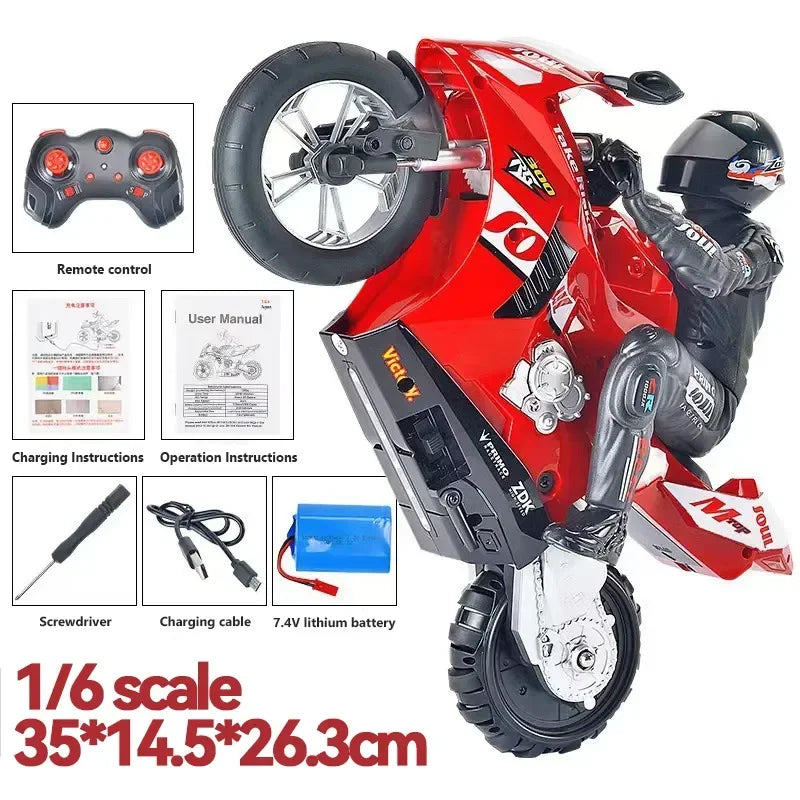 1/6 RC Motorcycle Toy - Self-Balancing Electric Racing Bike with Drift Stunt Control for Kids and Children