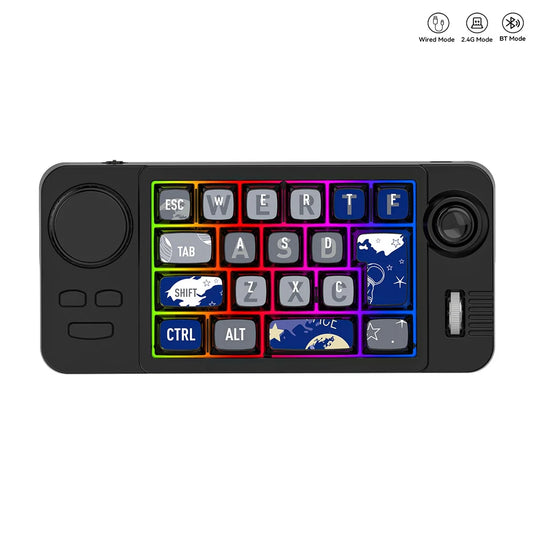 Rechargeable Mechanical Gaming Keypad - Bluetooth 2.4G Wireless & Wired Programmable Joystick Keyboard with RGB Backlit