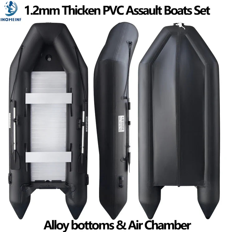 1.2mm Thickened PVC Assault Boats – V-Shape Keel Inflatable Fishing Boat Set with Alloy Bottoms (230-380cm)