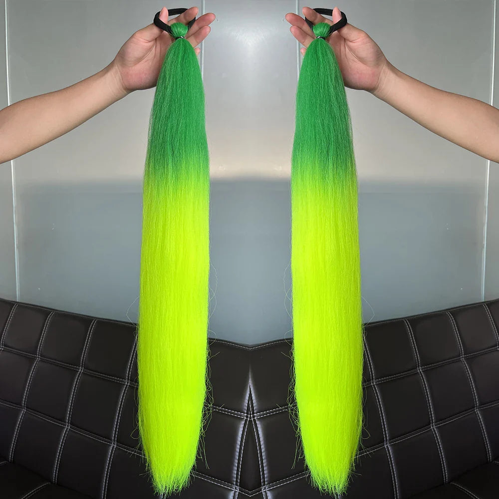 Synthetic Colorful Ponytail Extensions – Long Straight Braided Hairpieces with Rubber Band for Women