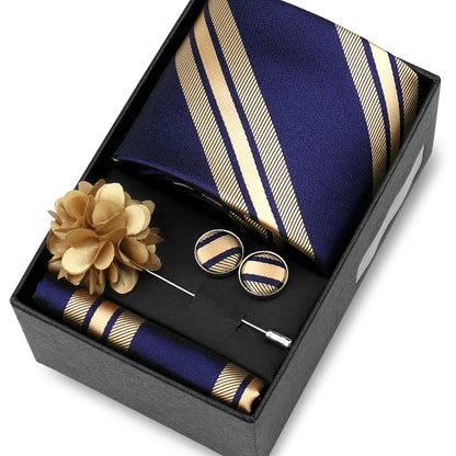 Elegant Men’s Necktie Gift Set - Fashion Tie with Handkerchief, Cufflinks & Brooch Pin Accessories for Business & Wedding
