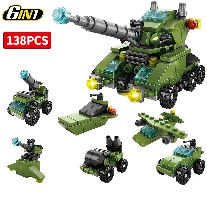 Mini 6-in-1 Building Blocks Set - Police Car, Fire Truck & Castle DIY Educational Toy