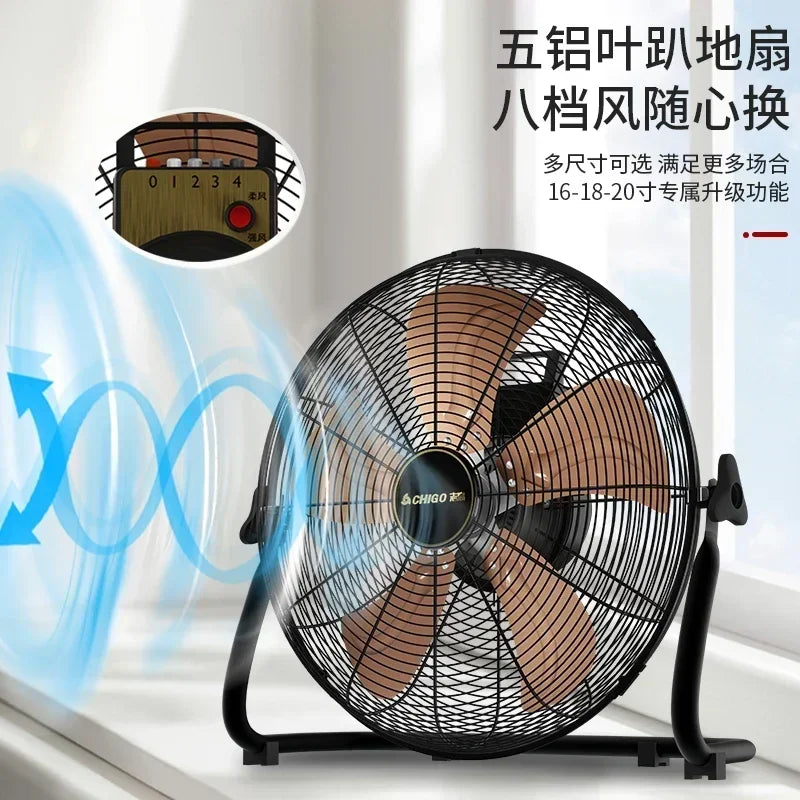 Powerful Electric Floor Fan - High-Wind Industrial & Household Fan for Floor, Desk & Living Room