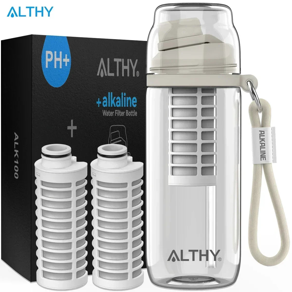 Alkaline Water Filter Bottle - BPA-Free Mineral & Electrolyte Filtration Bottle with pH 9.5 Alkalizing System