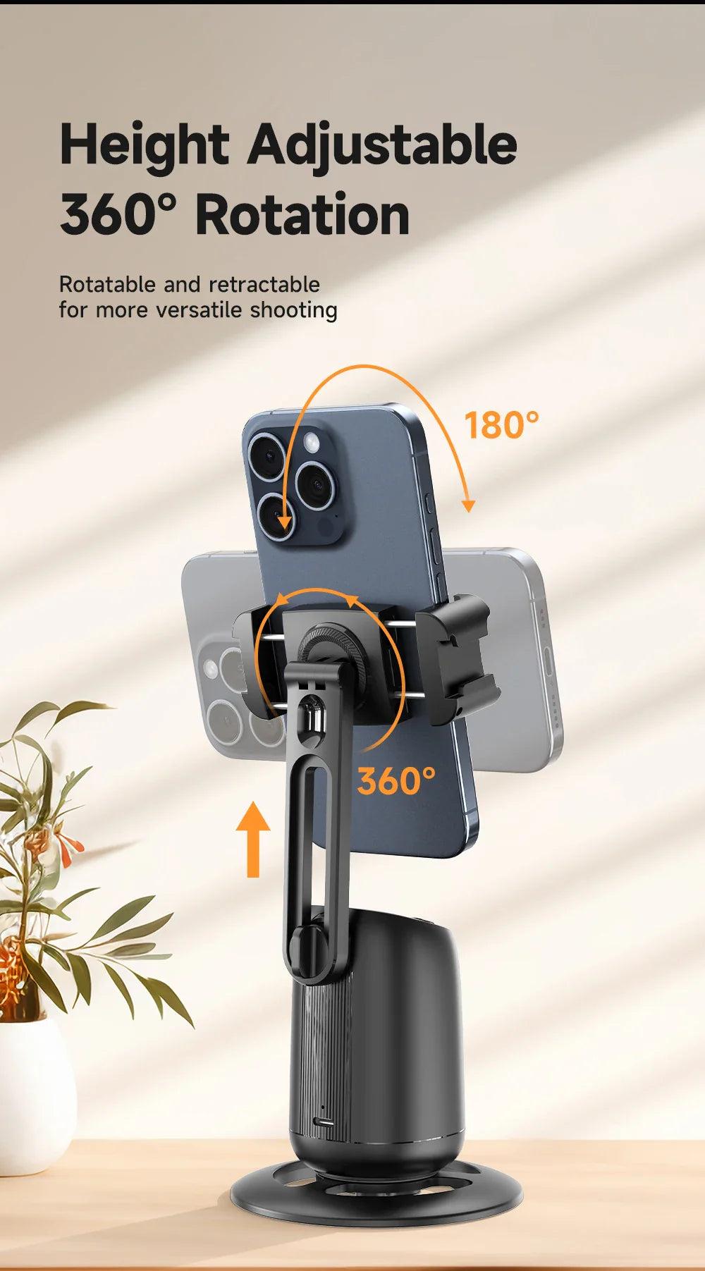 AI Smart 360° Gimbal with Auto Face Tracking – All-in-One Phone Holder & Video Stabilizer Tripod