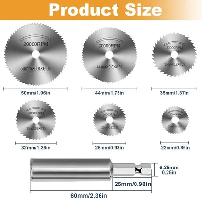 HSS Circular Saw Blade Set - 1/4 Inch Hex Shank Cutting Discs for Rotary Tools, Metal, Wood & Plastic