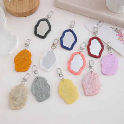 Mini Resin Makeup Mirror Keychain - Irregular Portable Touch-Up Mirror Bag Charm for Purses & Backpacks