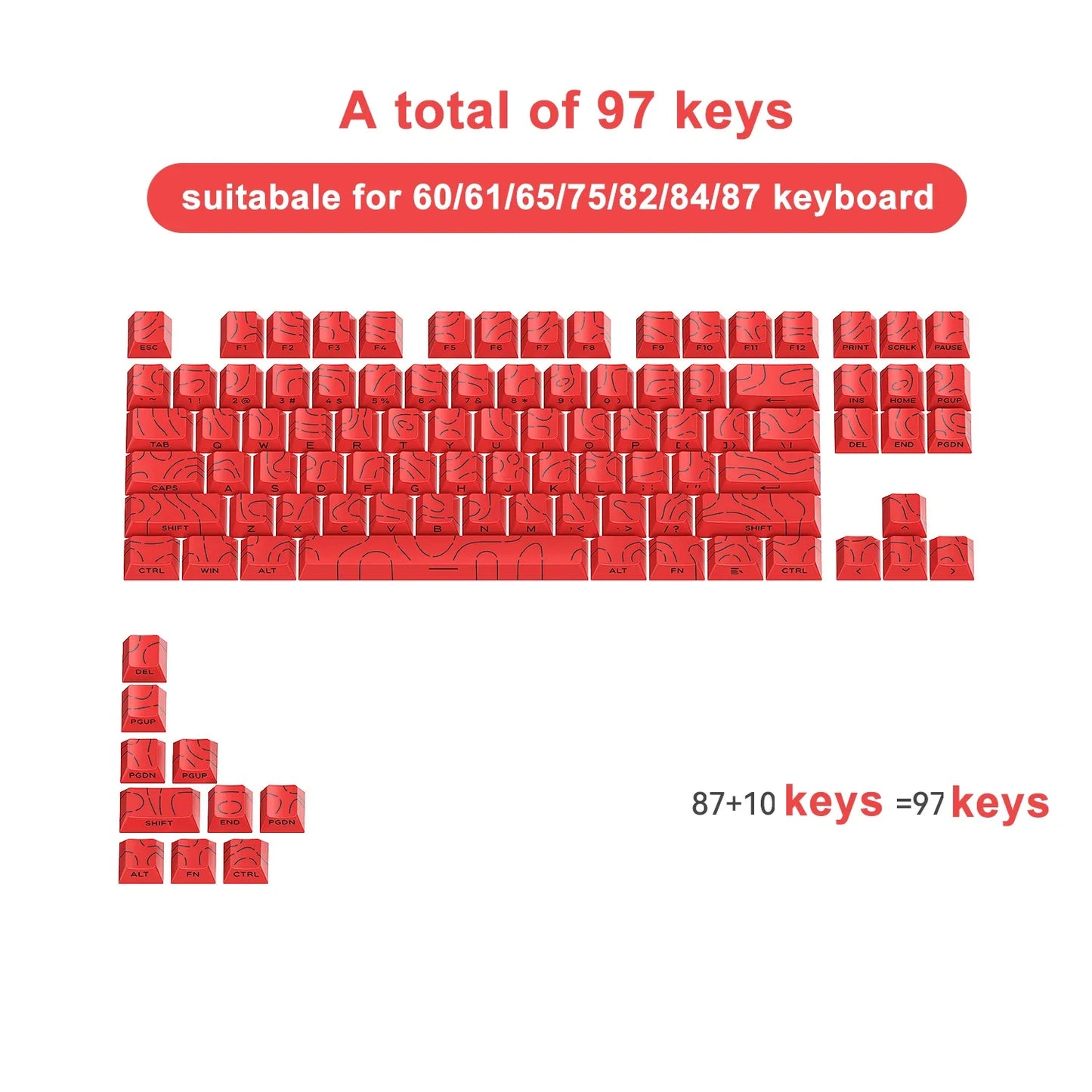 Topographic Keycaps 4.0 Version - 98 Key PBT Cherry Profile Shine Through Side Print Backlit Mechanical Keyboard Caps