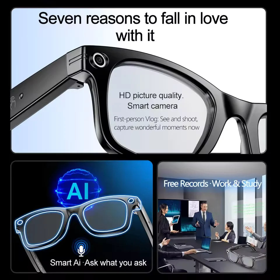 800W AI Smart Camera Glasses – Color-Changing Men’s Smart Sunglasses with Translation, Photo & Video Recording, Waterproof