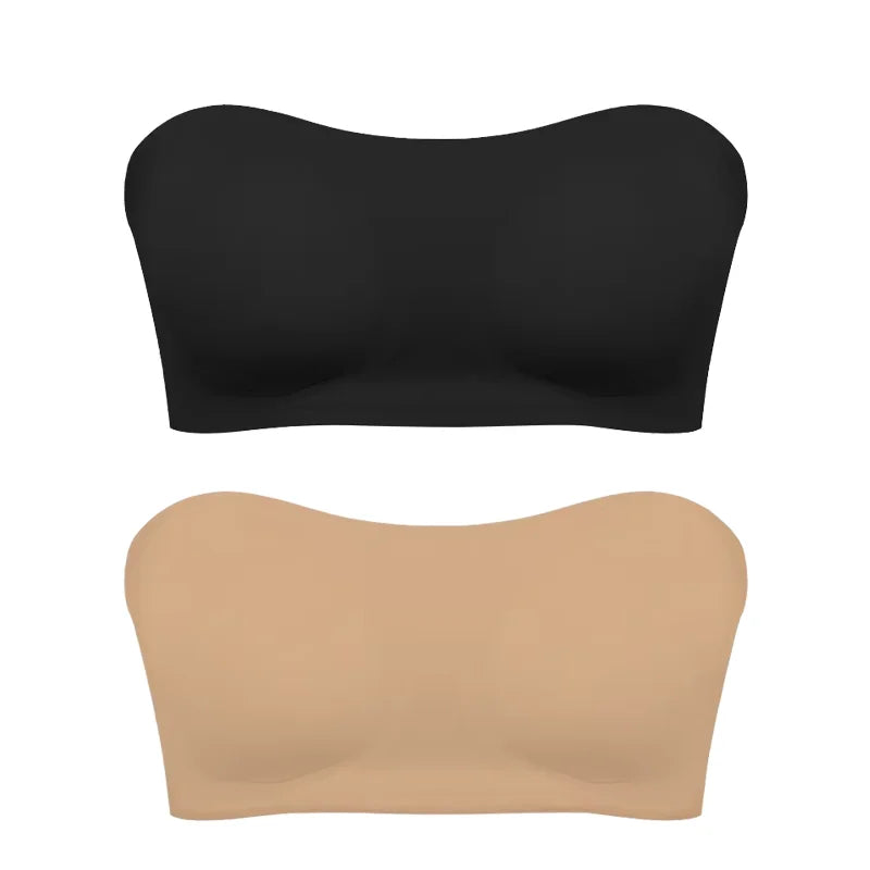 Women’s Strapless Push-Up Bra – Removable Padded Seamless Ice Silk Top, Invisible Anti-Slip Off-Shoulder Bra