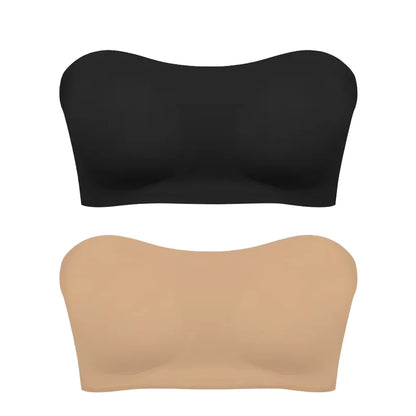 Women’s Strapless Push-Up Bra – Removable Padded Seamless Ice Silk Top, Invisible Anti-Slip Off-Shoulder Bra