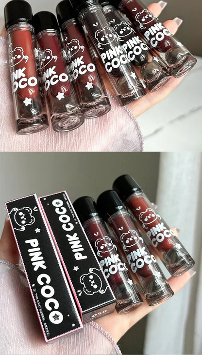 PINKCOCO Bear Doodle Mirror Lip Glaze – Long-Lasting Shiny Nude Lip Gloss, Skin-Brightening Student-Friendly Lipstick