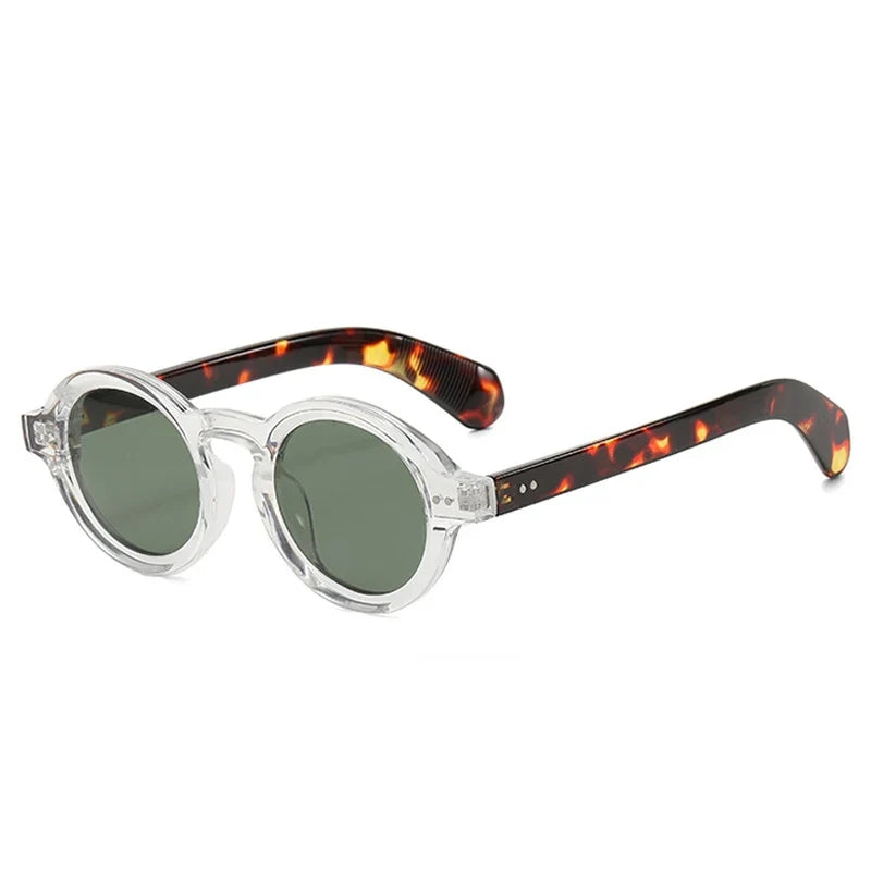SO&EI Retro Polarized Sunglasses - Round Fashion Shades with Rivet Decor, UV400 Protection & Leopard Punk Style for Women & Men