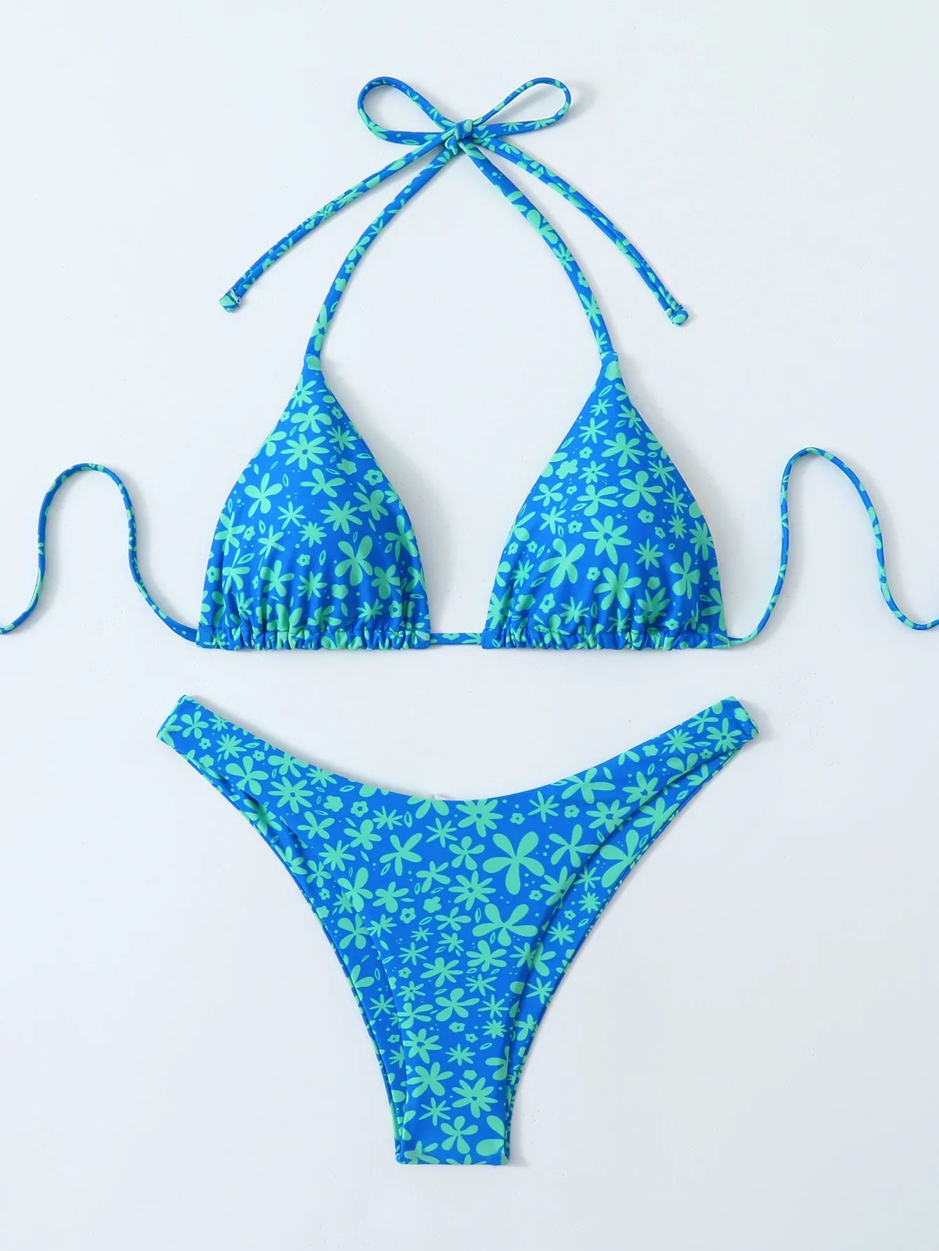 Retro Floral Print Bikini Set - Women's High Waisted Lace Up 2 Piece Summer Swimsuit Beachwear