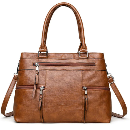 Women's Leather Handbag - Elegant Top-Handle Shoulder Crossbody Bag & Casual Tote Purse