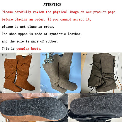 Men’s Medieval Viking Boots – PU Leather Knight LARP Shoes Retro Nordic Warrior Cosplay Carnival Costume Footwear