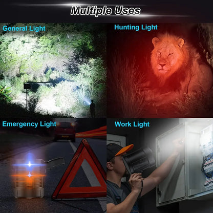 Rechargeable 900,000 Lumens LED Spotlight – Super Bright Handheld Outdoor Flashlight & Solar Searchlight