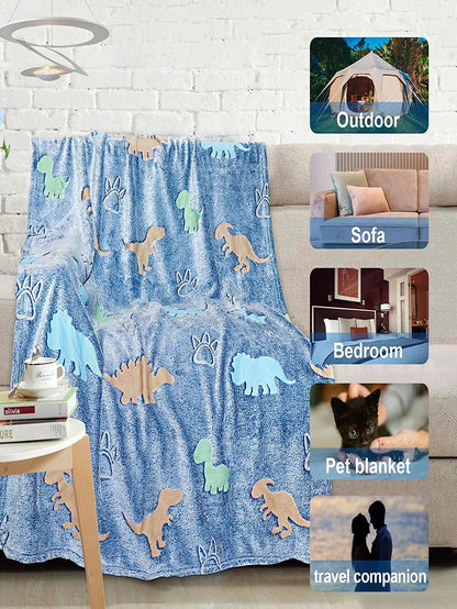 Luminous Unicorn & Dinosaur Plush Blanket – Glow-in-the-Dark Soft Flannel Throw for Boys & Girls, Christmas Gift