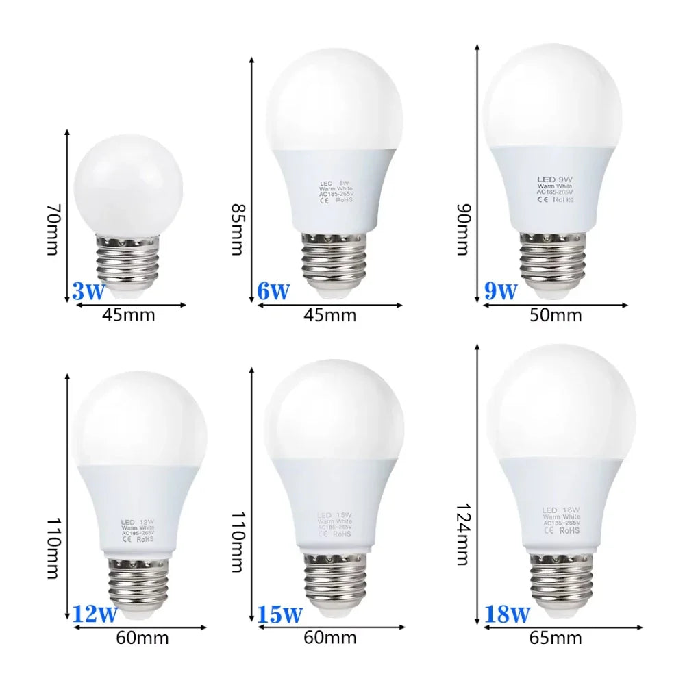 E27 LED Light Bulbs - AC 220V SMD2835 3W–18W Energy Saving Indoor Lamps