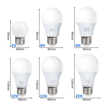 E27 LED Light Bulbs - AC 220V SMD2835 3W–18W Energy Saving Indoor Lamps