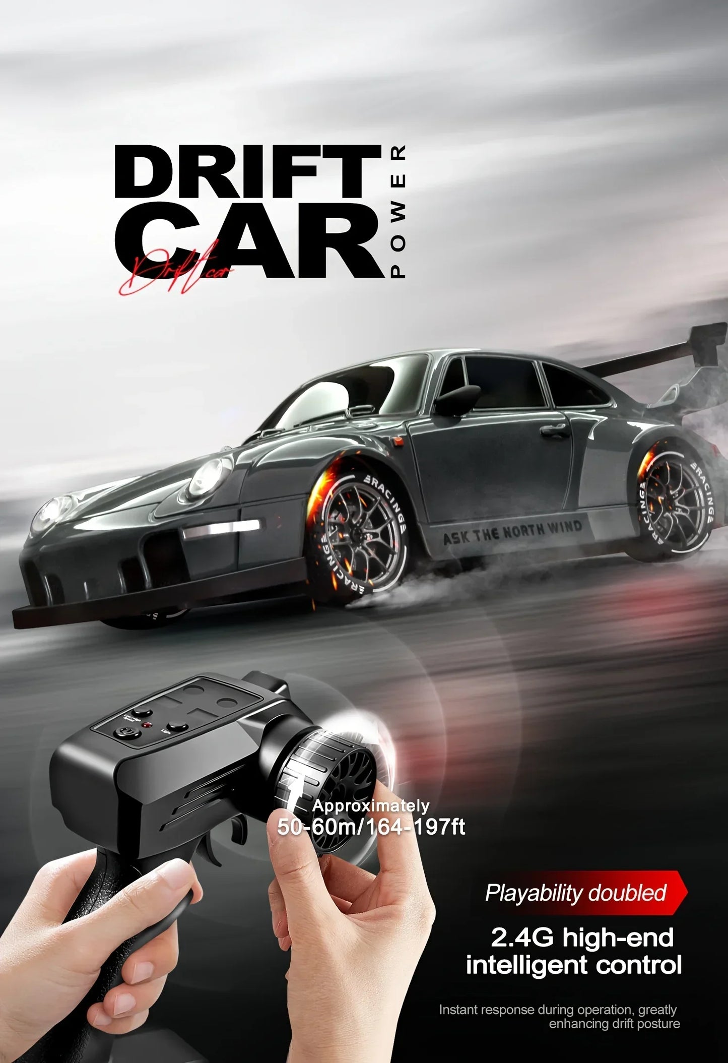 New 1:24 High-Speed RC Drift Car — 20KM/H 4WD Remote Control Racing Vehicle with Replaceable Tires, Competition Toy for Kids