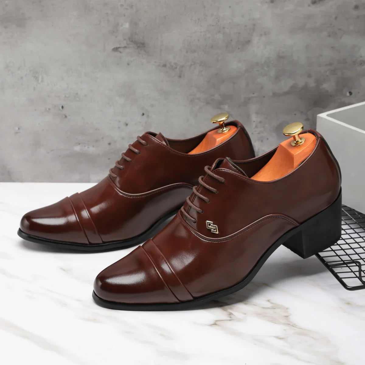 Premium Leather Men’s Slip-On Loafers - Business Casual Wedding Plaid Design Height Increasing Shoes