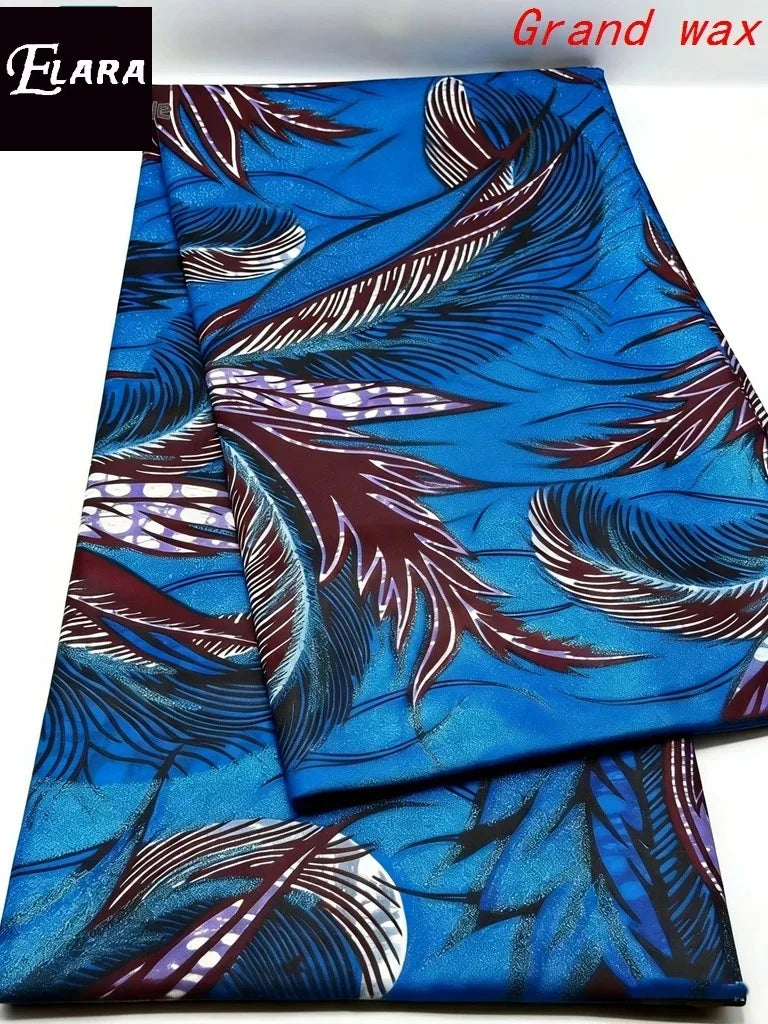 African Real Wax Print Fabric - Grand Original Ankara Blue Cotton Wax Material 6 Yards for Stylish Dresses & Uniforms