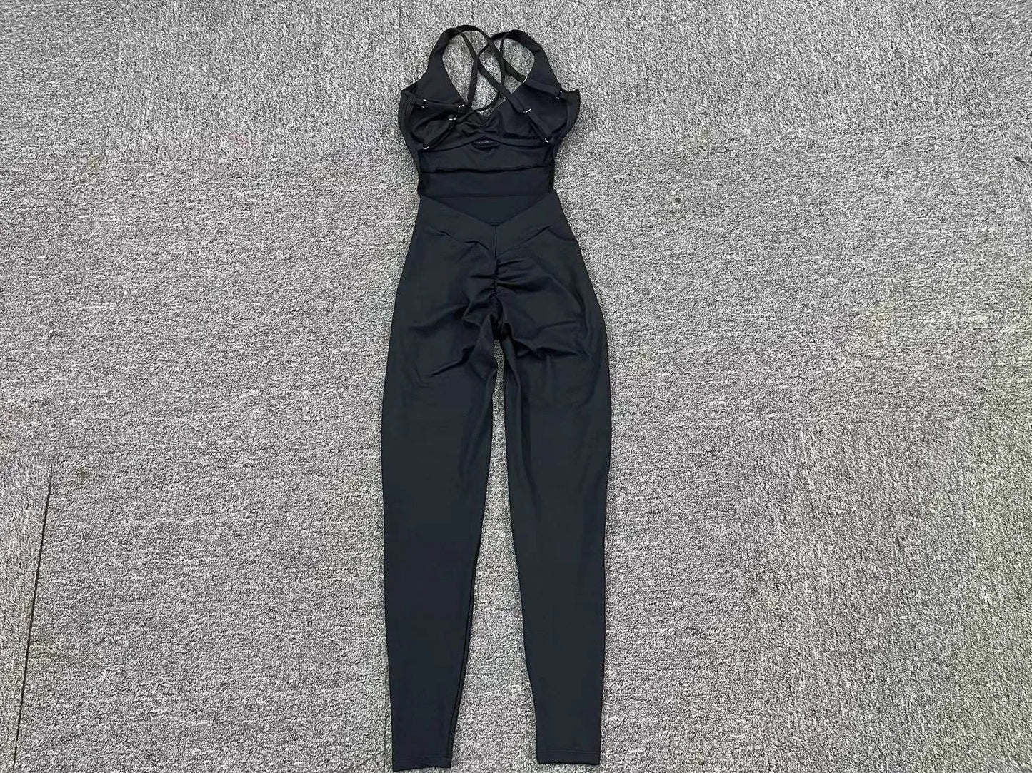 Women’s Black Sporty Jumpsuit – 2025 Workout Yoga Gym Set with Push-Up Fitness Overalls