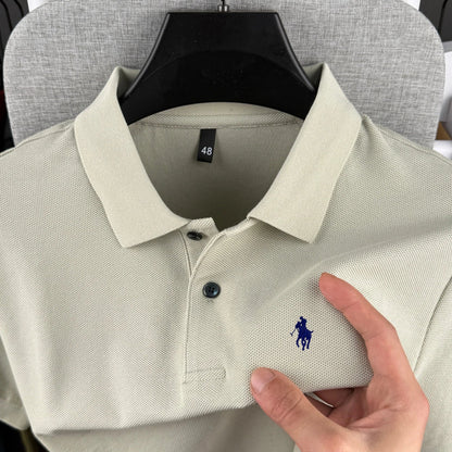 Men’s 100% Cotton Polo Shirt - Luxury Short Sleeve Golf Top with Embroidered Pony Design for Summer Casual Fashion
