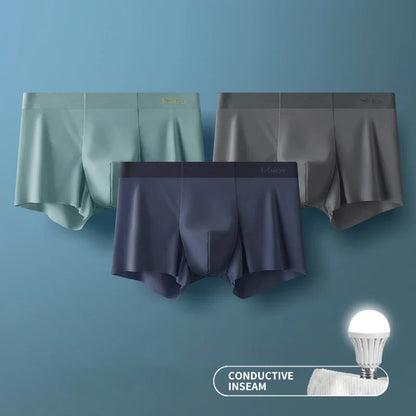 MiiOW 3-Piece Ice Silk Men's Boxer Briefs - Seamless Anti-Static Metal Fiber Comfort Underwear