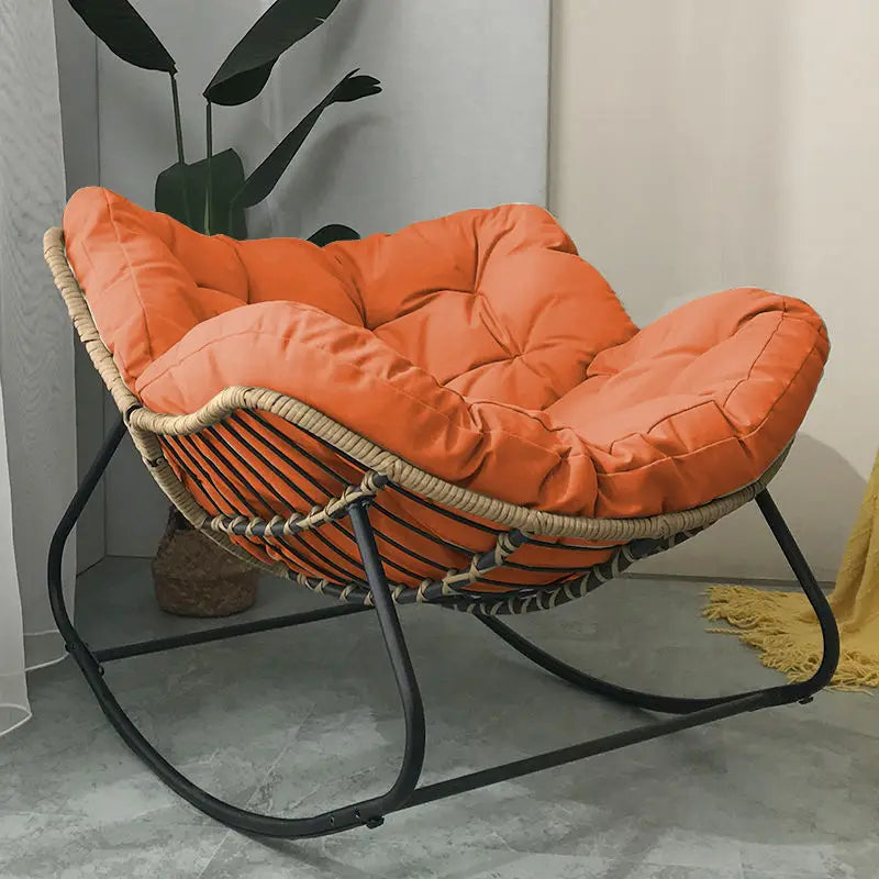 Realife Woven Rattan Rocking Chair - Comfortable Lazy Lounge Chair with Soft Cushion for Balcony & Home Relaxation