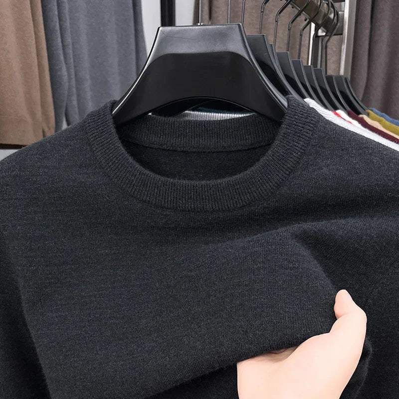 Men's Casual Diamond Pattern Sweater - Round Neck Long Sleeve Knitted Fashion Pullover Versatile Top