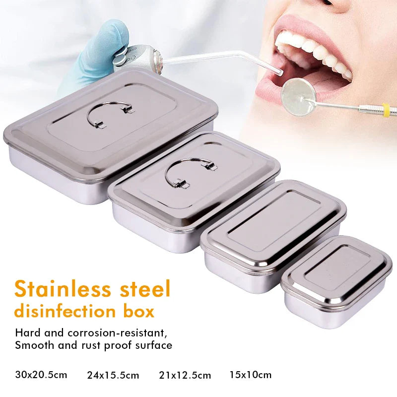 Stainless Steel Dental Instrument Tray with Lid – Medical Sterilization & Disinfection Container for Surgical Tools