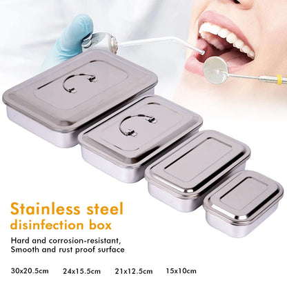Stainless Steel Dental Instrument Tray with Lid – Medical Sterilization Box for Surgical Tools, Disinfection Storage Container