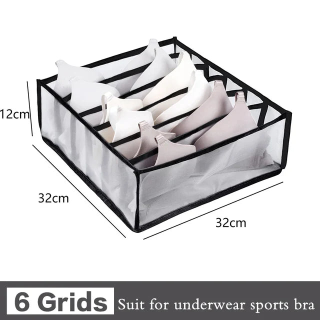 6/7/11-Grid Foldable Underwear & Socks Organizer — Breathable Mesh Clothes Storage Box with Dividers for Wardrobe