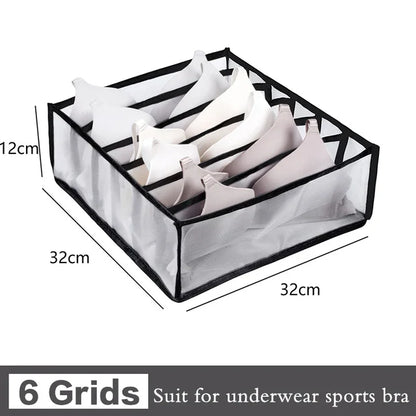 6/7/11-Grid Foldable Underwear & Socks Organizer — Breathable Mesh Clothes Storage Box with Dividers for Wardrobe