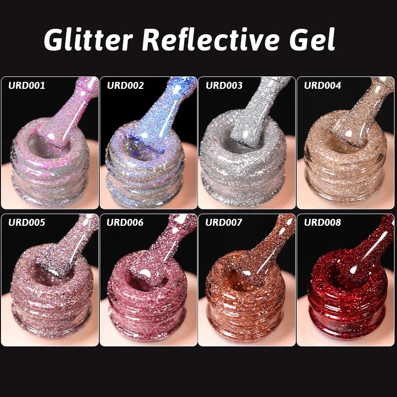 UR SUGAR Champagne Gold Silver Reflective Glitter Gel Nail Polish 15ml - Semi-Permanent Soak Off UV Manicure Art Varnish