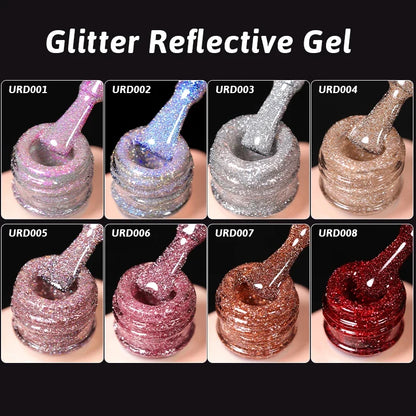 UR SUGAR Champagne Gold Silver Reflective Glitter Gel Nail Polish 15ml - Semi-Permanent Soak Off UV Manicure Art Varnish