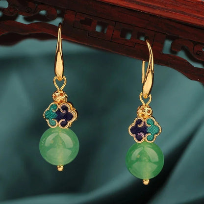 Vintage Flower Drop Earrings - Natural Stone Ethnic Jewelry for Women