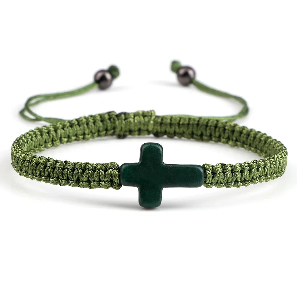 Hand Woven Jesus Cross Bracelet - Red & Black Braided Thread Lucky Couple Jewelry Gift for Men & Women