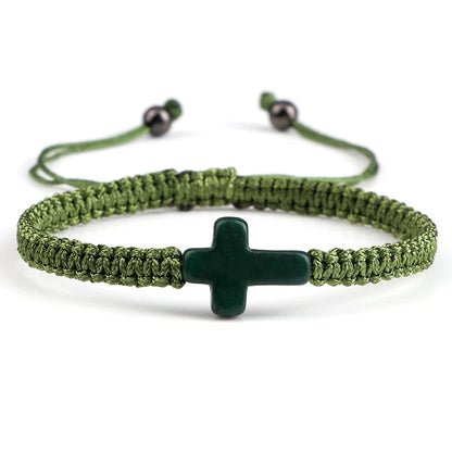 Hand Woven Jesus Cross Bracelet - Red & Black Braided Thread Lucky Couple Jewelry Gift for Men & Women