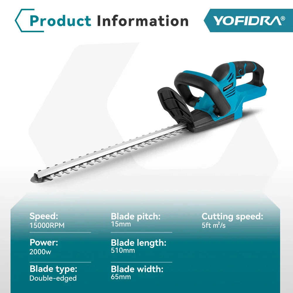 YOFIDRA 2000W Cordless Electric Hedge Trimmer 15000RPM Garden Hedge Pruner for Makita Battery