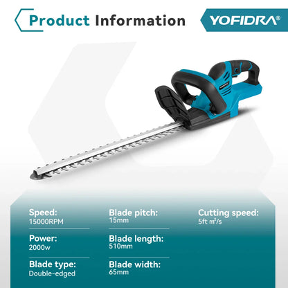 YOFIDRA 2000W Cordless Electric Hedge Trimmer 15000RPM Garden Hedge Pruner for Makita Battery