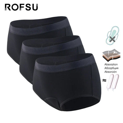 3-Pack Women’s Menstrual Briefs – Bamboo Cotton 4-Layer Absorbent Leakproof Period Underwear