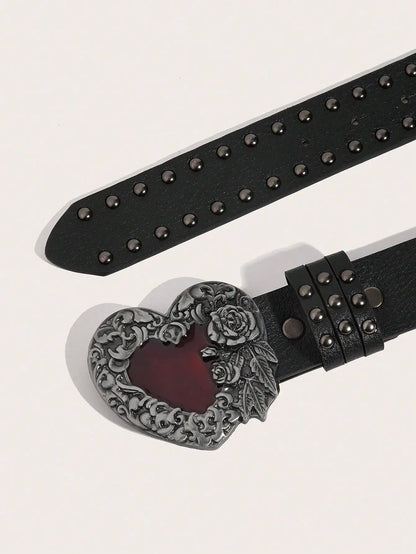 Rose Heart Leather Belt - Y2K Punk Gothic Rivet Rock Hip-Hop Fashion Accessory