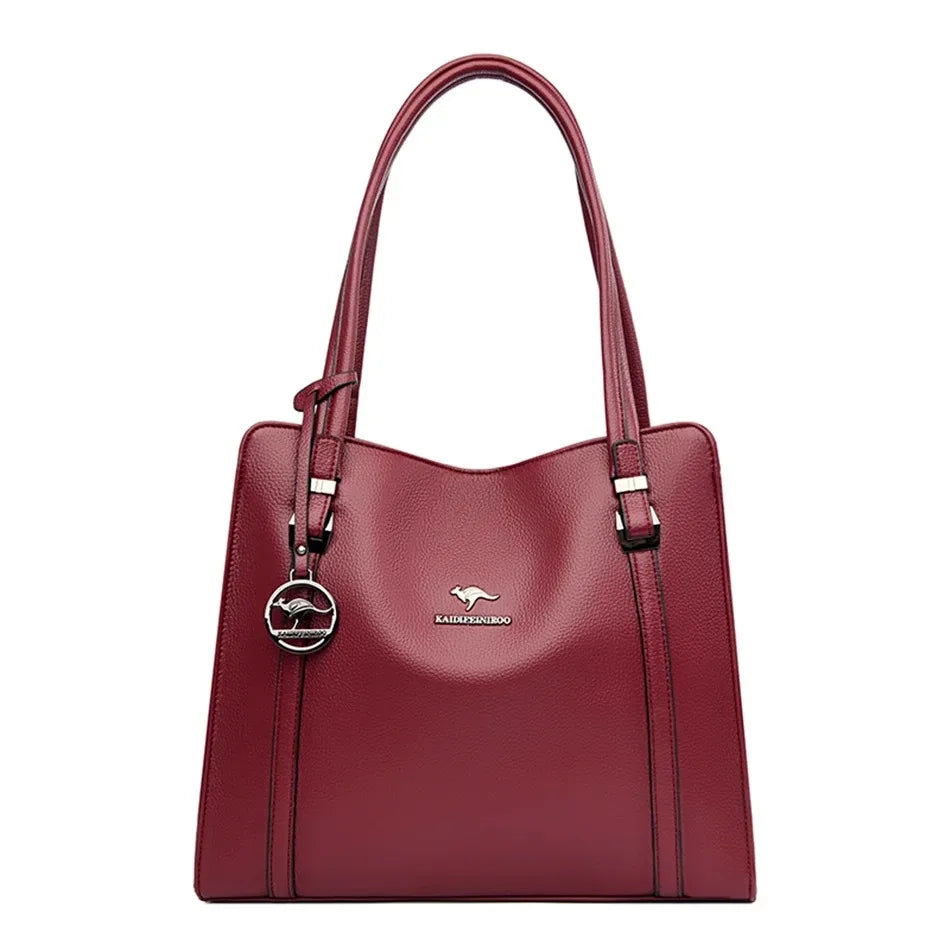 Women’s Soft Leather Luxury Handbag – Designer 3-Layer Large Capacity Shoulder & Crossbody Tote Bag