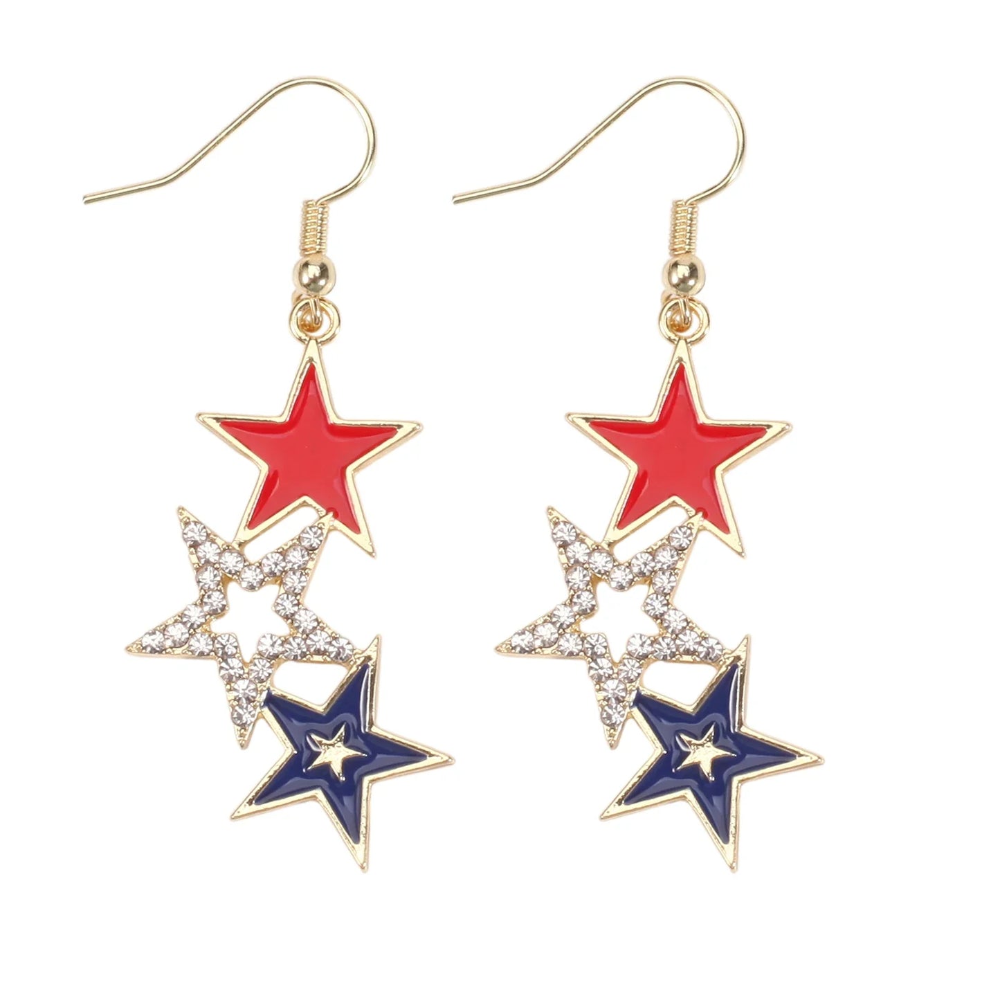 USA Flag Heart Star Cross Earrings - Patriotic Independence Day Dangle Jewelry for Women