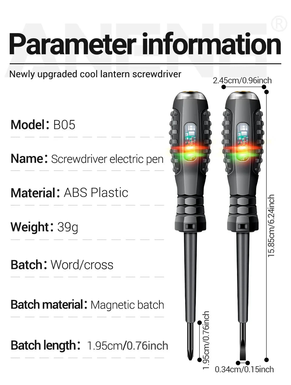 Multifunctional Electrician Test Screwdriver – AC Non-Contact Voltage Tester Pen 70-600V with Red/Green Indicator Lights
